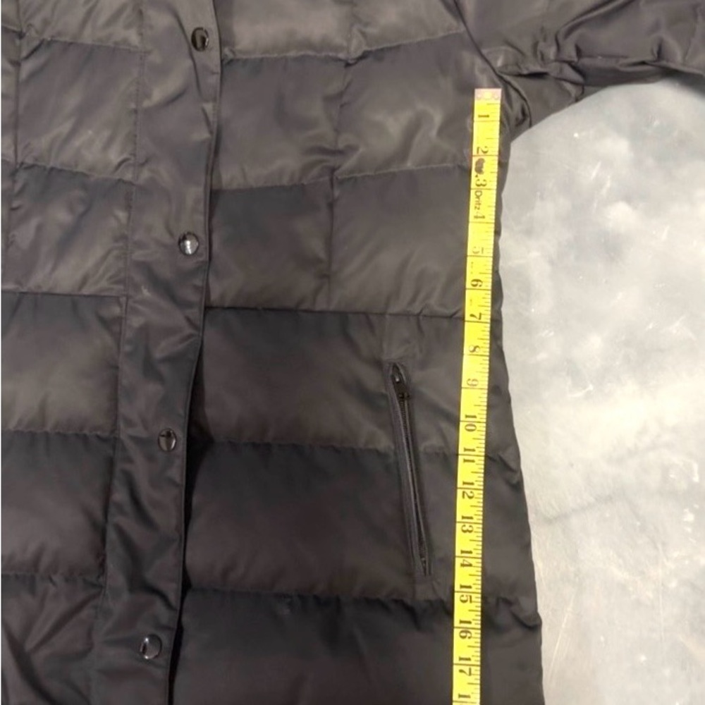 Lands End Womens Down Puffer Coat Black Faux Fur Hood Medium M Winter Jacket - Picture 6 of 8